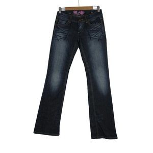 Express Be Rock women's‎ embroidered vintage wash boot cut low-rise jeans 4